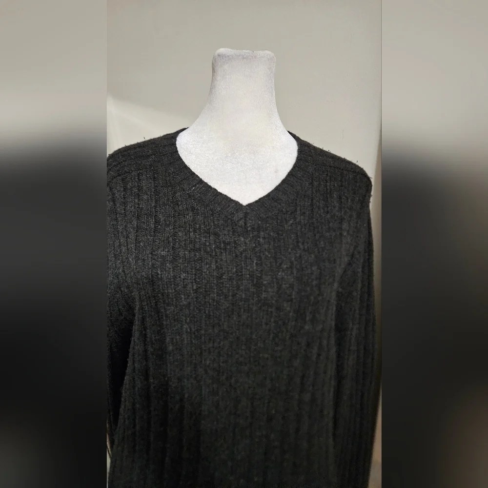 Vintage Y2K Abercrombie & Fitch Wool Blend Ribbed V-Neck Sweater Charcoal XL